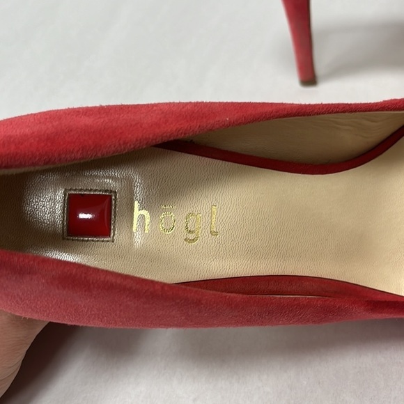 Hogl Red Suede High Heel Pumps Almond Toe Size 6.5 - Picture 6 of 8